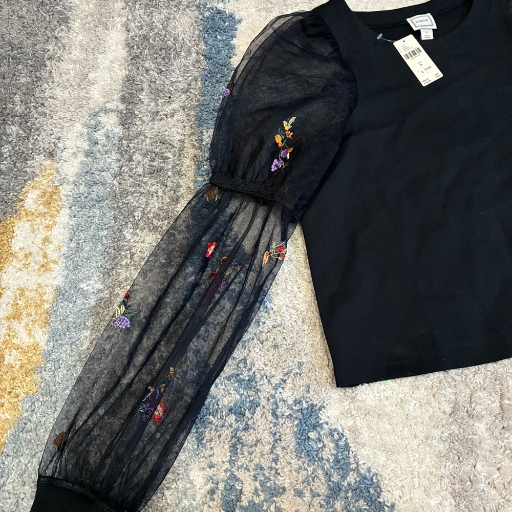 Maeve Embroidered Sheer-Sleeve Blouse NWT - Picture 7 of 12
